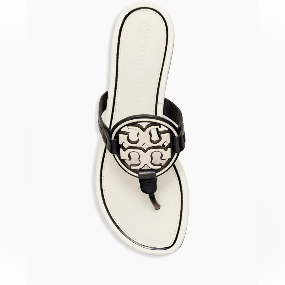 TORY BURCH Miller Logo Leather Flip-Flops Size 10 M in Perfect Black